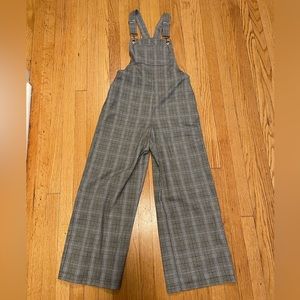 Lush Grey Plaid Wide Leg Overalls - Size S